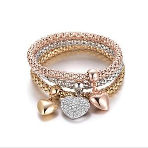 Heart Charm 3 Piece Bracelet Set